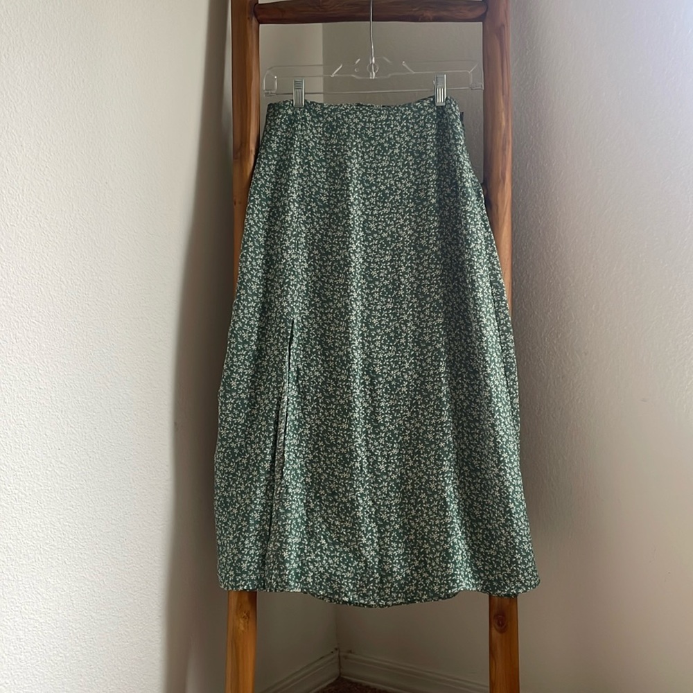 Green Floral Midi Skirt